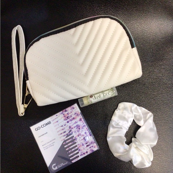 Wristlet with silk scrunchie, Go comb, just bee chapstick - Picture 2 of 4